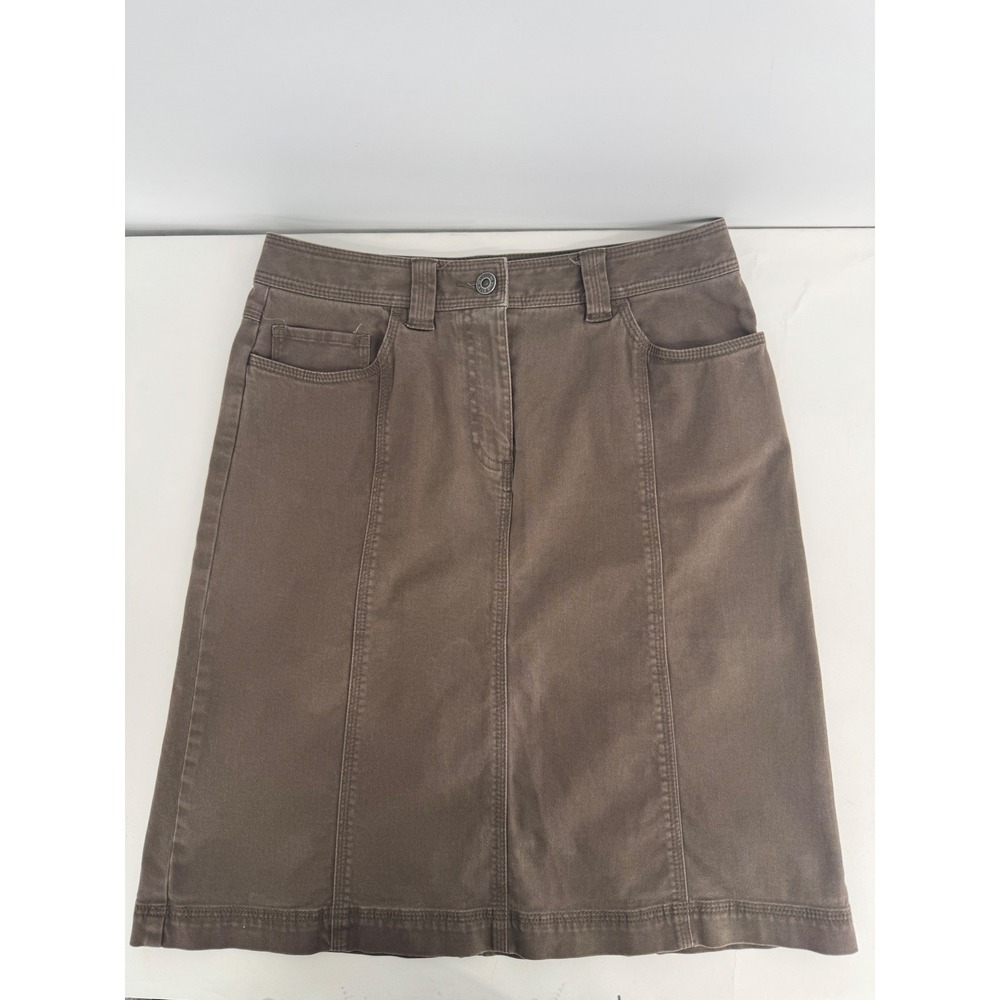 Talbots Petites Womens Brown Denim Skirt Mid Length Sz 4P Utility Classic